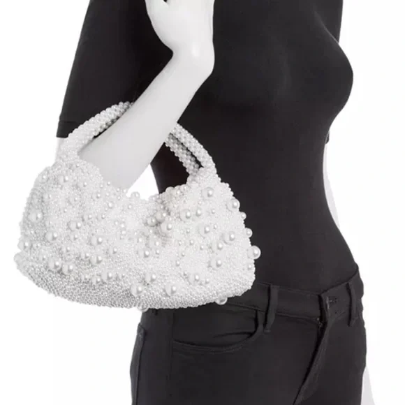 SIMKHAI Ellerie Imitation Pearl Embellished Mini Hobo Bag - Picture 3 of 12